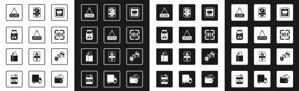 Set buy button hanging sign with open jam jar设置购买按钮标志图片下载