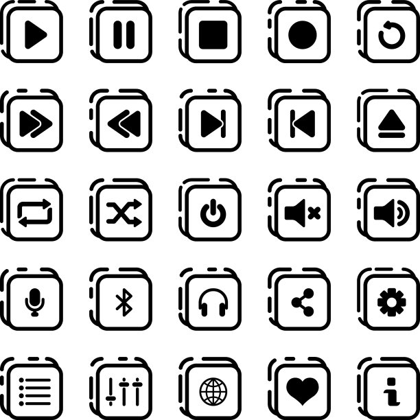 简单的黑色和白色图标的音乐或视频图片下载