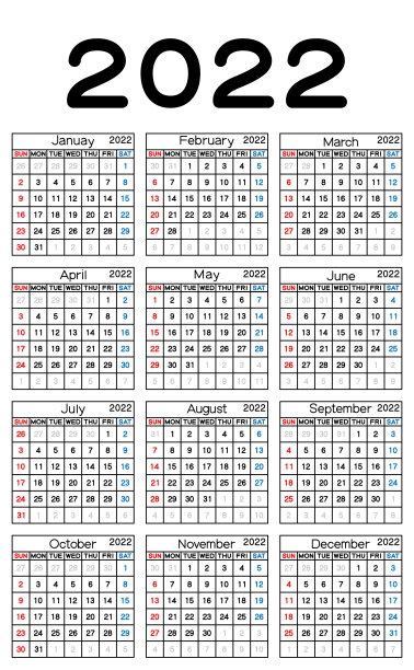 2022日历矢量插图，可改变的线厚(8px)图片下载