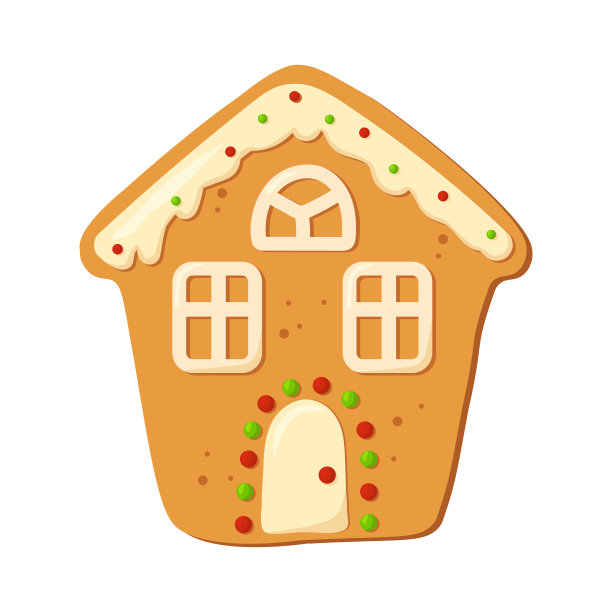 姜饼屋孤立在白色背景上。圣诞姜饼曲奇。寒假的食物。新年快乐。圣诞快乐的假期。矢量插图。图片下载
