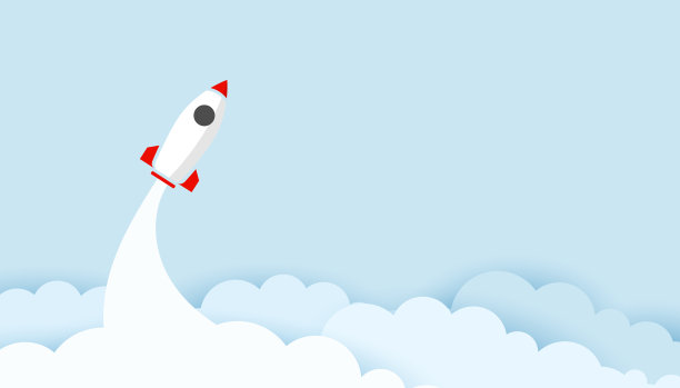 飞行的太空火箭在云层上剪纸图片下载