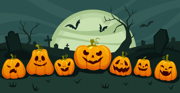 现实的节日南瓜万圣节月亮背景-矢量图片下载