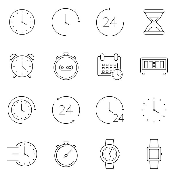 时间线图标。类型的闹钟，定时器和手表设置。时尚风格的高级图标包。矢量插图。Eps10图片下载