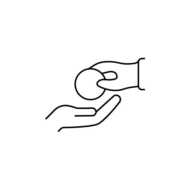 捐款手线图标。手给硬币轮廓矢量图标。时尚风格的高级图标包。图片下载