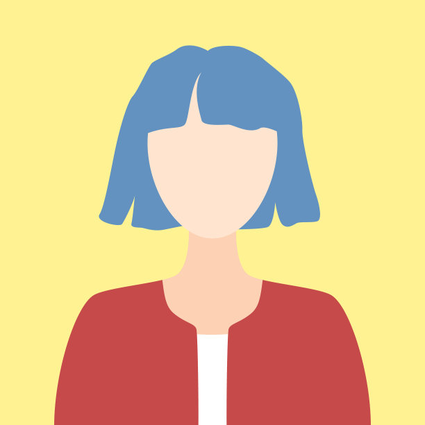 向量插图的一个女人与蓝色的头发，孤立在黄色的背景。简单的女性形象，平淡的卡通风格。图片下载