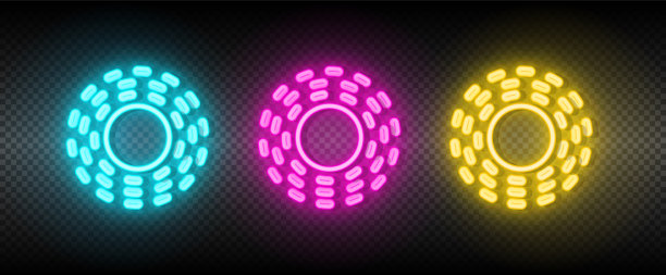 太阳蓝色，粉红色和黄色霓虹灯矢量图标集图片下载