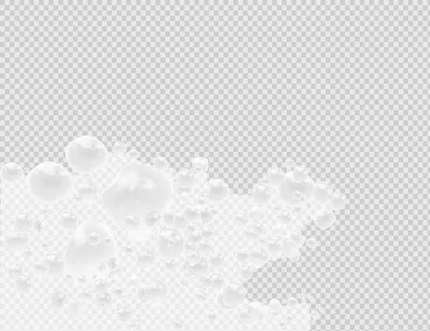 3d泡沫水，水与肥皂泡沫在白色的背景。矢量插图。图片下载