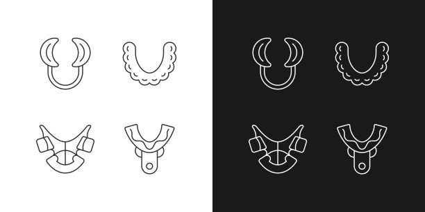 牙齿矫正器具线性图标设置为黑暗和光明模式图片下载