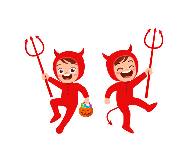 可爱的小男孩和小女孩和朋友一起庆祝万圣节图片下载