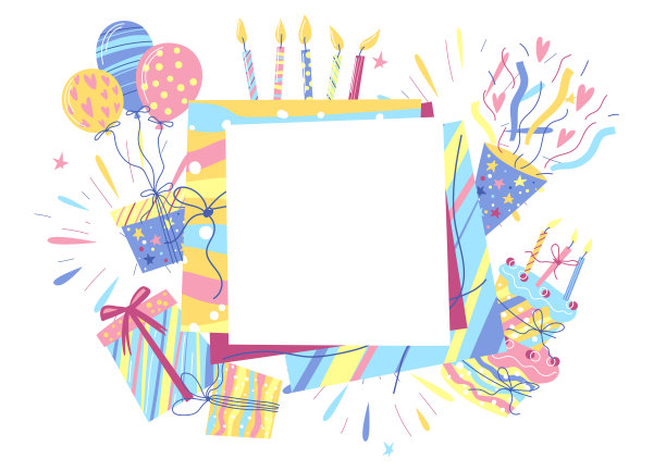 生日快乐贺卡与框架。庆祝或节日用品。图片下载