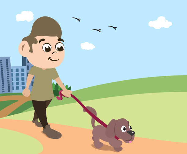 狗主人遛狗图片下载