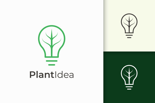 灯泡和叶子标志在简单和现代图片下载