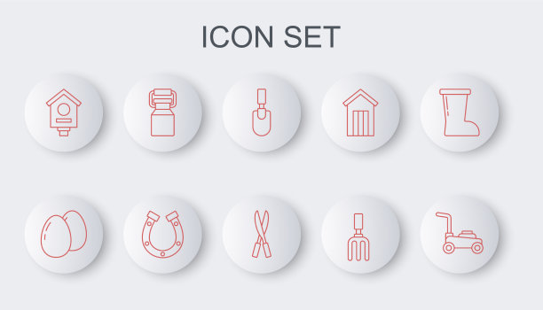 设置行割草机、鸡蛋、花园镘刀图片下载