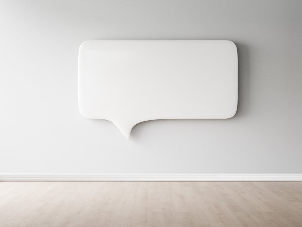 空阁楼风格与演讲气泡在空白的墙壁背景机智大量的复制空间的文本。3 d-illustration图片下载