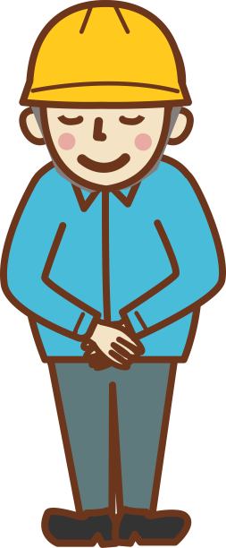 手放在前面并鞠躬的男工人。图片下载