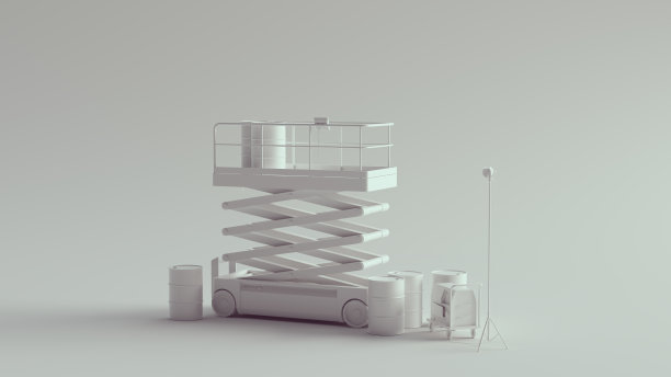 带桶的白色剪刀式高空作业平台图片下载