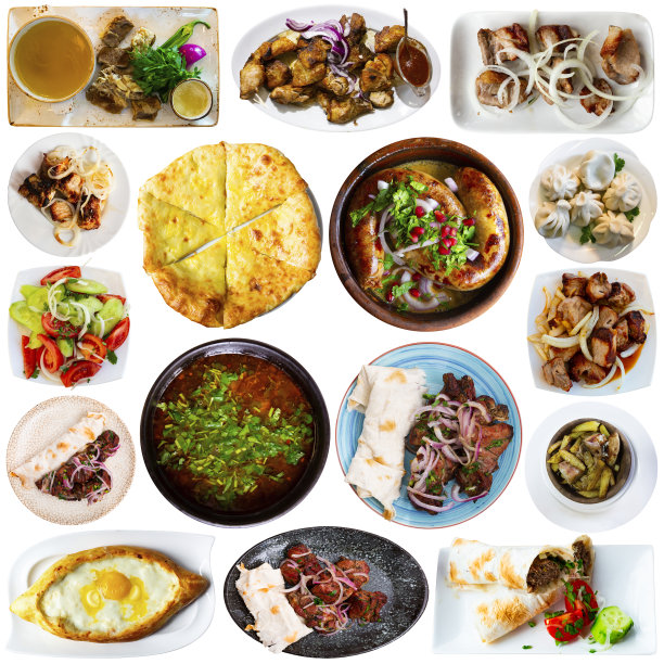 传统的格鲁吉亚菜在白色的背景图片下载