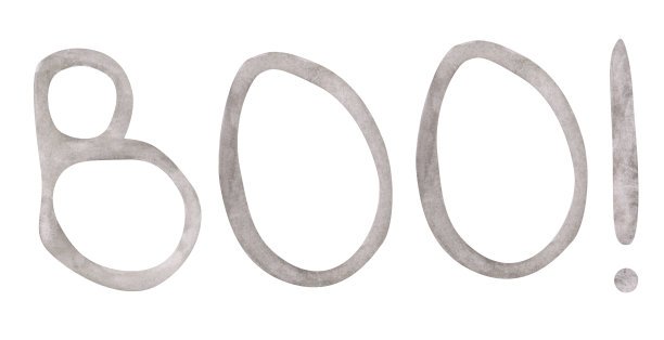 嘘!万圣节标志被孤立在白色背景上。水彩b和o字母。手绘可怕的按摩。秋季节日单词。令人毛骨悚然的秋天的插图。“嘘!”横幅。万圣节剪纸艺术。图片下载