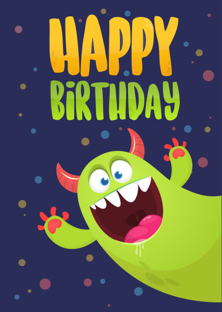 有趣的卡通怪物人物设定的生日派对卡片。插图快乐的外星生物。包装或邀请设计图片下载