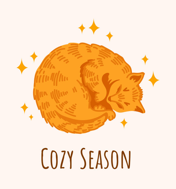 舒适的季节秋冬概念。可爱的姜黄色猫蜷成一团睡觉。红虎斑小猫。图片下载