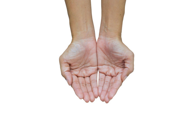 两只张开的空女人的手，掌心向上孤立在白色背景上-剪影路径图片下载