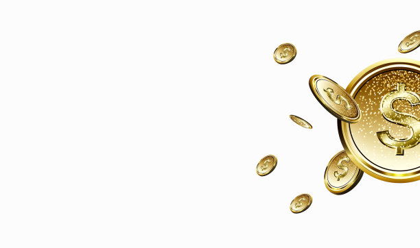 旗帜逼真的金币飞行3D插图孤立在白色背景-节省金钱的概念与复制空间图片下载