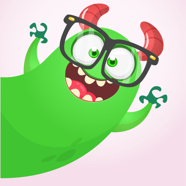 有趣的微笑的卡通怪物角色。插图的可爱和快乐的神话外星人。向量孤立图片下载