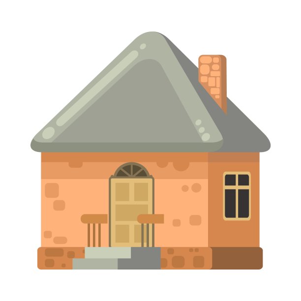 橘色墙壁和灰色屋顶的乡间小屋。有趣的卡通风格。国家郊区的村庄。传统简单的架构。儿童插图被隔离在白色背景上。向量。图片下载