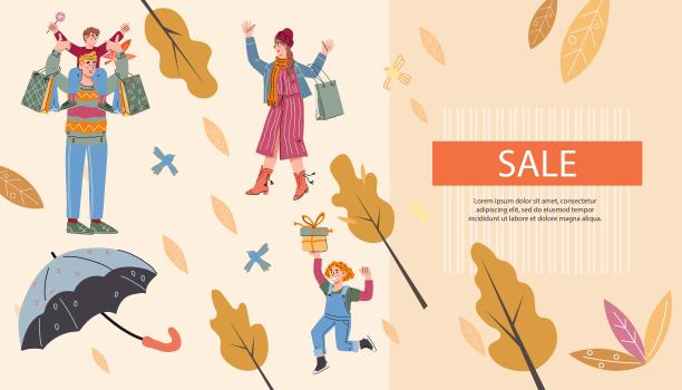秋季销售网站布局与家庭购物，矢量插图。图片下载