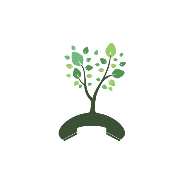 自然呼叫矢量标志设计。手机树图标设计模板。图片下载