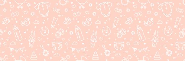 婴儿相关的无缝模式在粉红色。图片下载