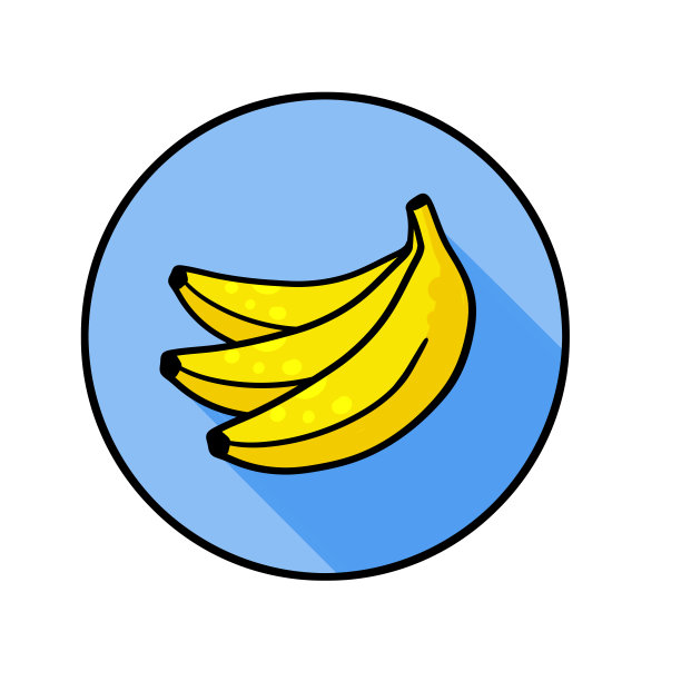 香蕉图标。蓝色圆圈里的黄色水果。卡通插图孤立在白色图片下载