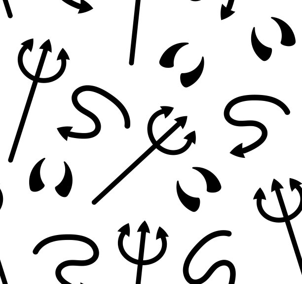 矢量无缝模式的恶魔角，尾巴和三叉戟图片下载