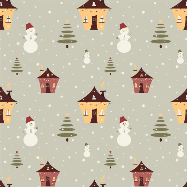 圣诞快乐无缝图案搭配可爱的卡通元素图片下载