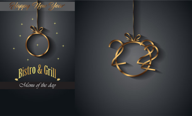 2022年快乐新年餐厅菜单模板为您的季节性传单或邀请背景。图片下载