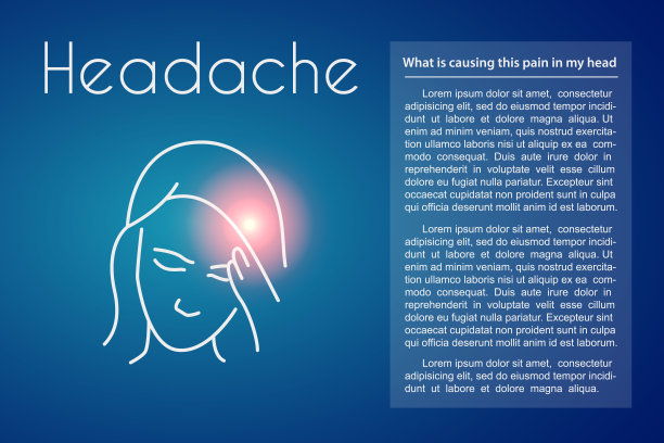 向量头痛线性插图的年轻亚洲妇女图片下载