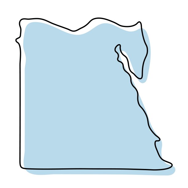 程式化的简单轮廓地图的埃及图标。蓝色草图的埃及矢量插图图片下载