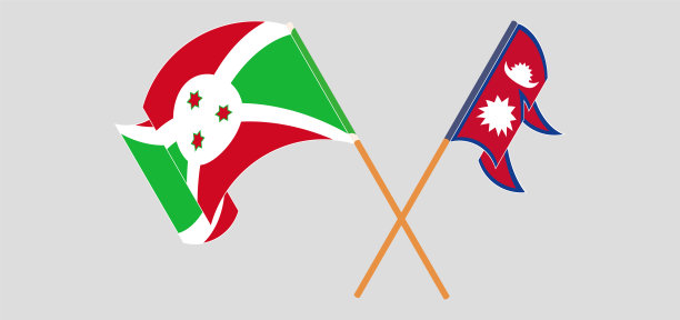 交叉并挥舞着布隆迪和尼泊尔的国旗图片下载