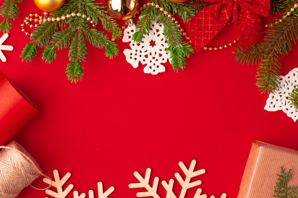 圣诞节装饰背景上的红色与复制空间图片下载