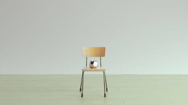 简单的新房间旧学校椅子与角银金属锅碗罐浅砂绿色拼花地板与白墙别墅核心风格的家图片下载