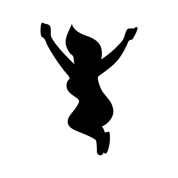 一个黑色剪影的年轻女孩欢快地跳着图片下载