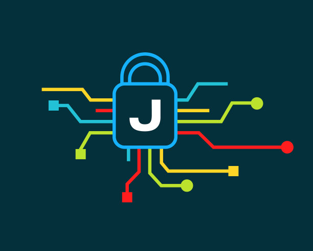 网络安全标志与j字母概念图片下载