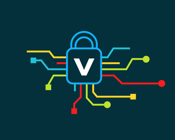 网络安全标志与v字母概念图片下载