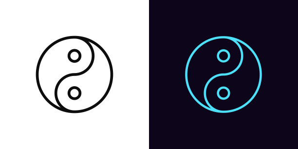 轮廓阴阳图标，与可编辑的笔触。线形平衡符号，阴阳涛象形图片下载