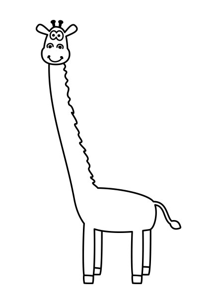 微笑长颈鹿在黑色和白色被着色在白色的背景-向量图片下载