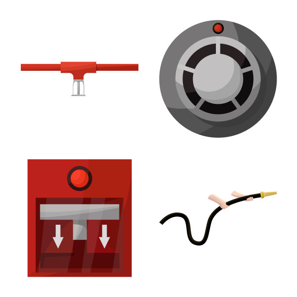 孤立对象消防队员和火灾图标集图片下载