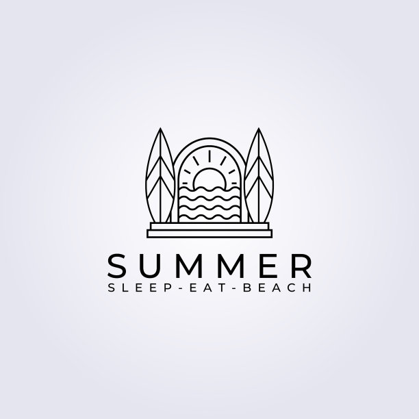 日落冲浪在海洋日出标志徽章平图片下载