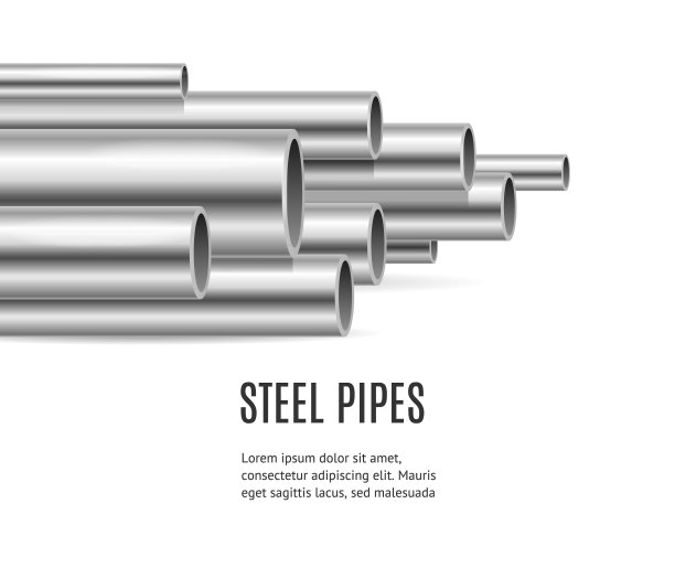 逼真的详细3d钢或金属管道横幅图片下载