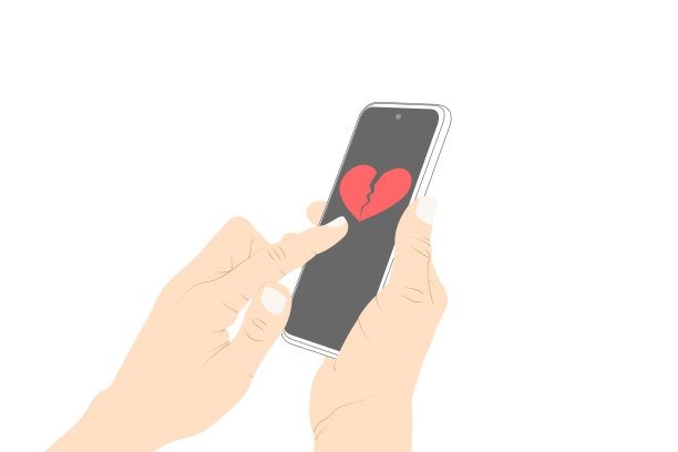 用手机发送心碎表情，调情，心碎符号，女人用手机发送信息。向量股票插图图片下载