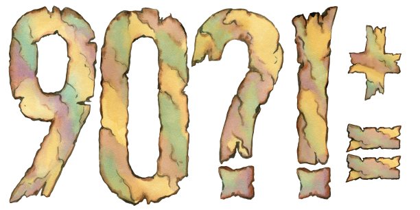 一堆数字，用旧纸做的字体，水彩画9-0，一幅手绘图片下载